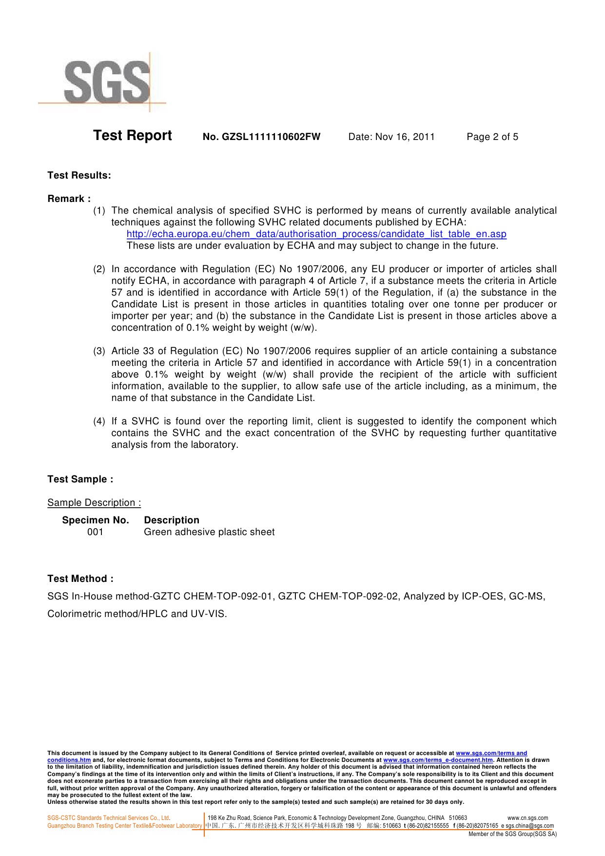 SVHC report